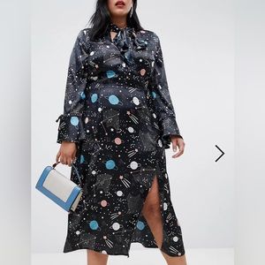 ASOS DESIGN Curve star and moon maxi dress with fluted sleeve